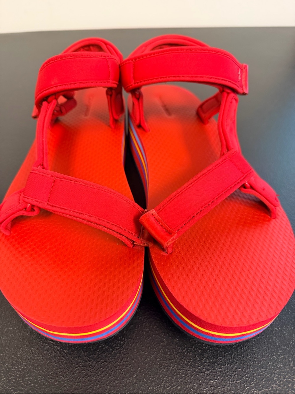 Tory Burch Bright Red Sport Sandals with Rainbow Layered Sole